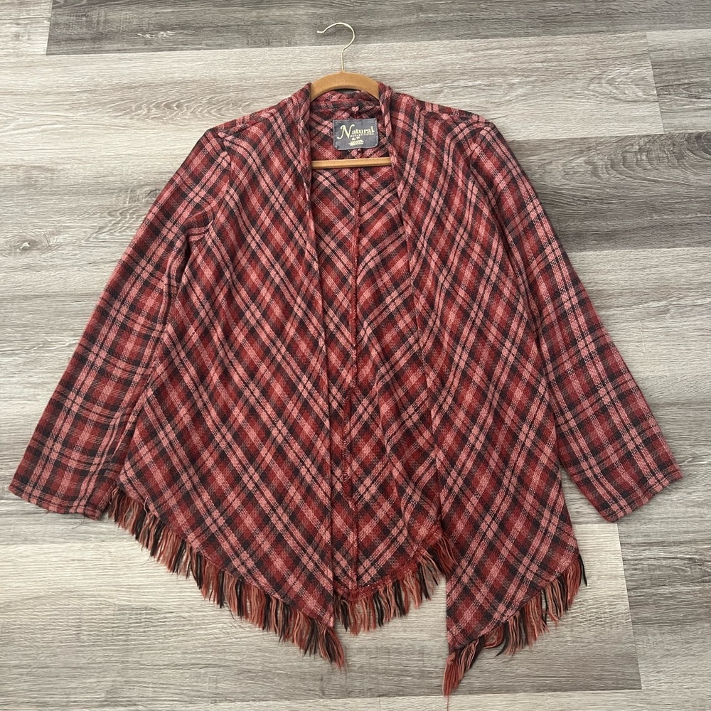 Natural Reflections open front cardigan sweater fringe trim small S